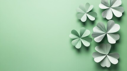 Diy paper clover decoration with blank space for text on a soft green background suitable for invitations and greeting cards