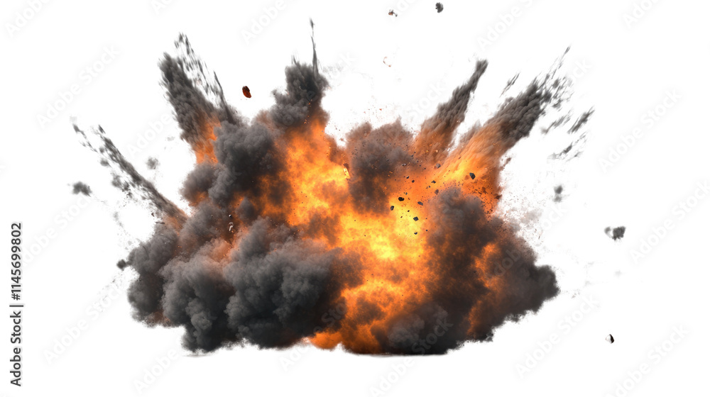 Poster fiery explosion: a dramatic, high-resolution image capturing the intense energy and destructive powe