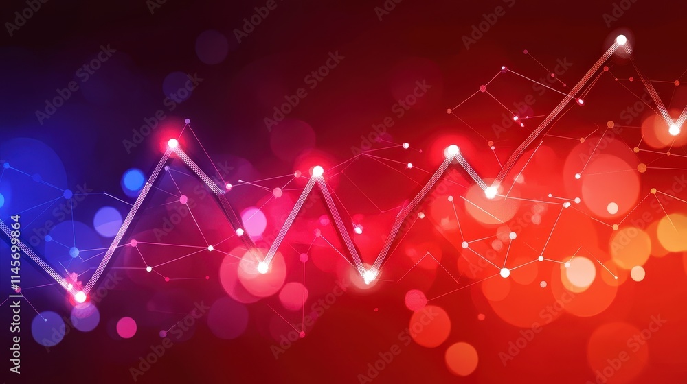 Aufkleber abstract glowing network with chart lines on dark background. technology concept. business concept. 