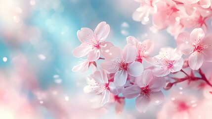 Soft focus floral background with delicate spring flowers in pastel hues creating a serene and dreamy nature atmosphere.