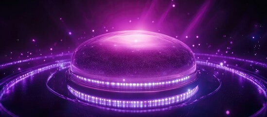 Obraz premium LED dome ceiling light design with vibrant purple illumination showcasing modern connectivity and aesthetic appeal in interior lighting.