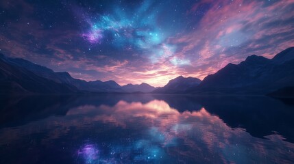 Mystical Galaxy Reflected on a Tranquil Lake Under a Starry Sky - Made with Generative AI