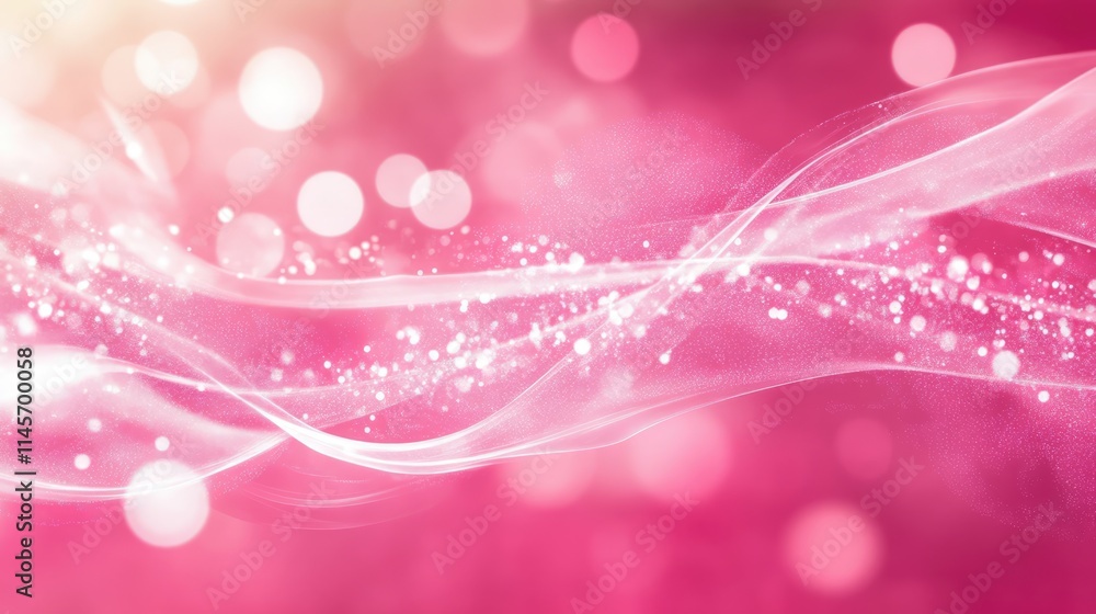 Poster abstract pink background with flowing lines and sparkling bokeh lights for artistic and design proje