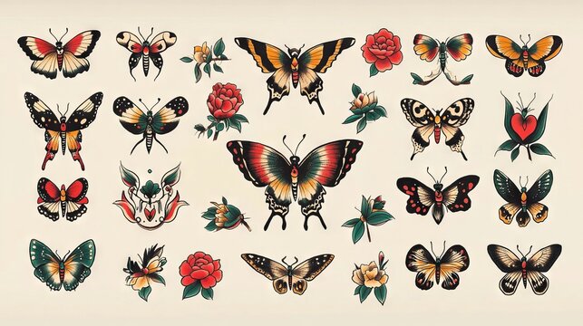 Vector Set Of Old School Tattoo Designs
