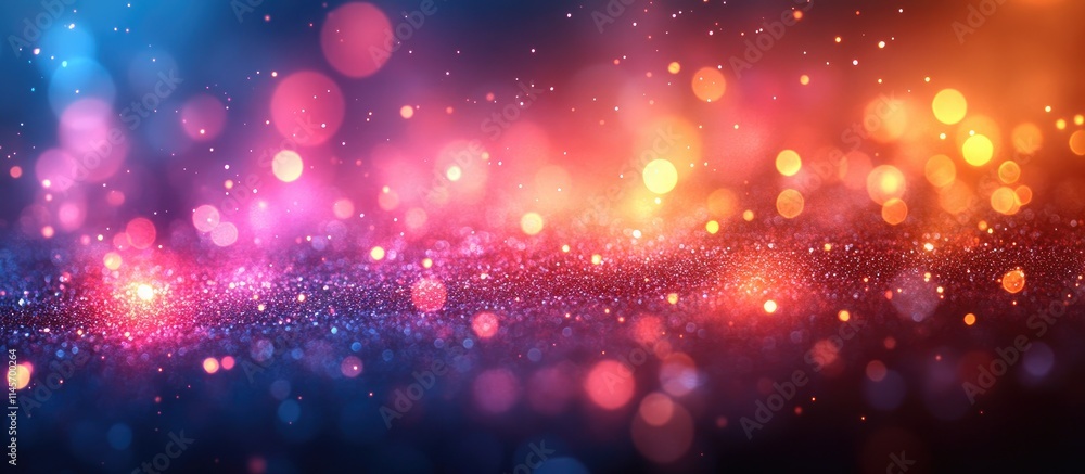 Poster colorful blurred abstract background with festive bokeh lights and glittering particles creating a j