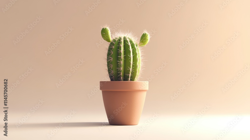 Aufkleber cactus in a terracotta pot against a soft muted background creating a serene and minimalist aestheti