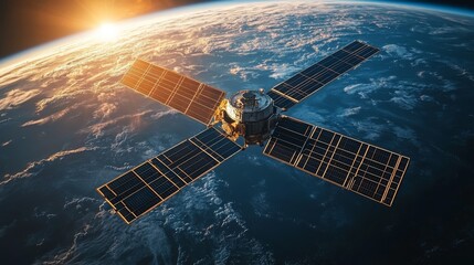 Close-Up View of Satellite with Solar Panels Reflecting Sunlight