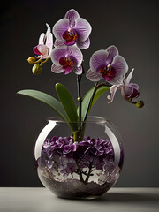Stunning Purple Orchids in Round Vase generate by AI