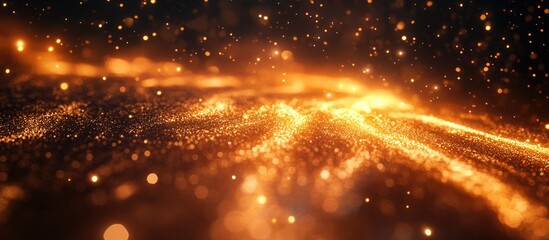 Glowing golden particles creating a magical atmosphere for festive celebrations and special events themed with fireworks and excitement