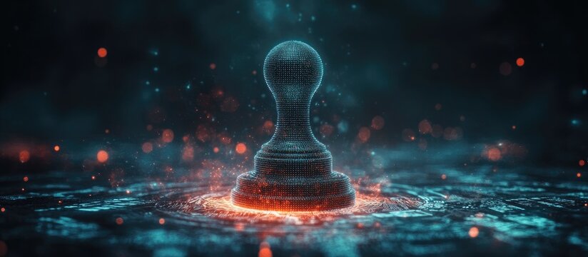 Digital concept of data integrity showcasing a pawn stamp in a cyber setting representing spoofing attacks and authentication challenges