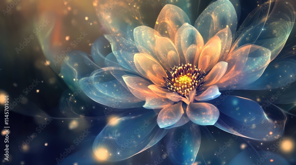 Poster abstract dreamy flower with soft blurred background and ethereal lights creating a serene and tranqu