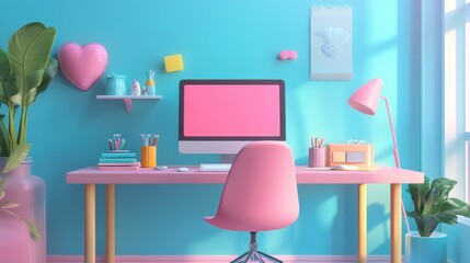 Pastel Pink Dream Workspace: A Modern and Minimalist Home Office Setup