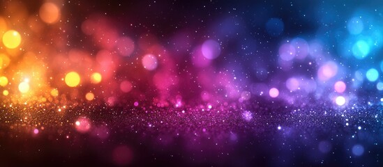 Obraz premium Vibrant bokeh light collection in purple yellow green and blue with a soft green blue blur creating a dreamy atmosphere for backgrounds