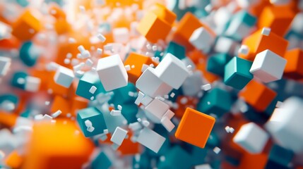 3d render illustration for advertising. Falling orange balls in the blue background. 