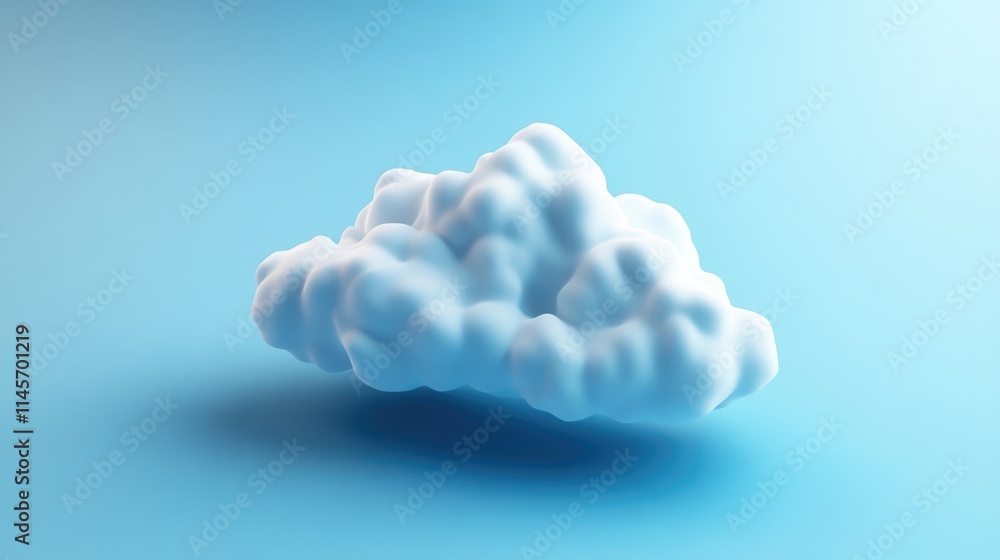 Poster realistic 3d rendering of a fluffy white cloud over a soft blue background ideal for weather and nat