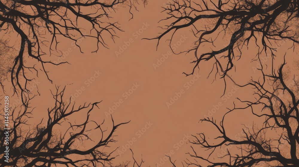 Aufkleber dark silhouette of tree branches against a warm background creating an artistic frame perfect for na