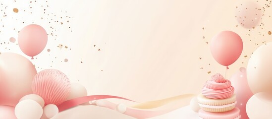 Pastel colored graphic background for celebratory messages and congratulations with balloons and sweet treats.