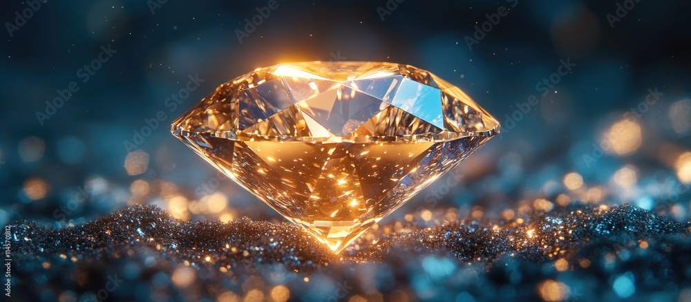 Poster brilliantly luminous diamond displaying gleaming facets on sparkling background