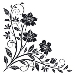 Abstract corner ornament flowers silhouetted