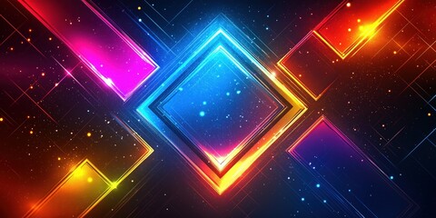 Futuristic abstract design featuring glowing neon lines and geometric shapes, blending vibrant colors into a bold composition