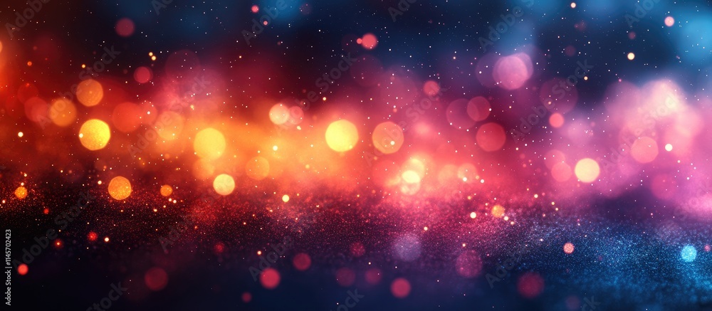 Poster vibrant abstract bokeh lights in a defocused background creating a dreamy and colorful atmosphere fo