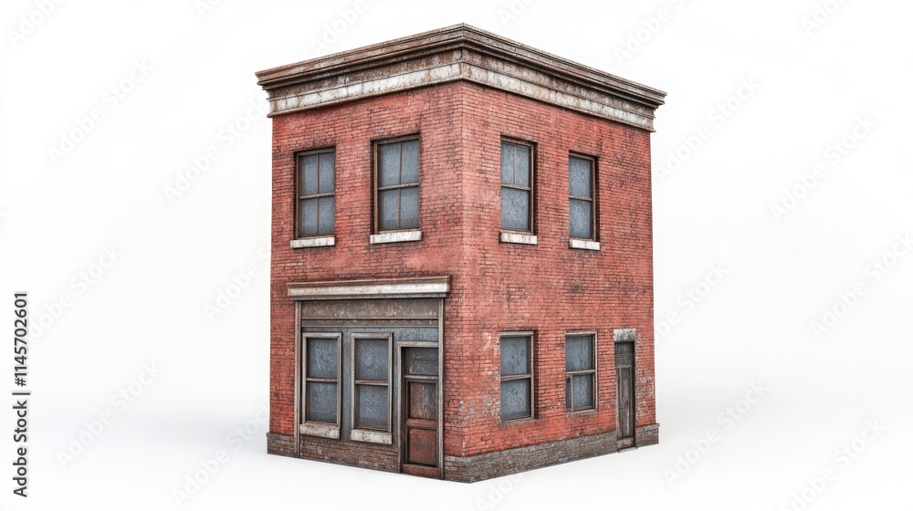 Poster corner view of a vintage red brick building with windows in a minimalistic style suitable for archit