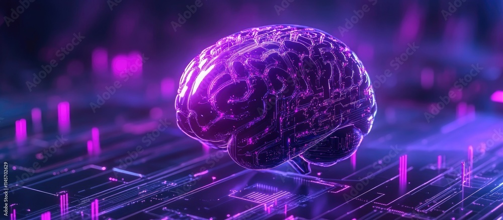 Poster futuristic brain integration with digital circuits symbolizing ai, big data, and machine learning fo
