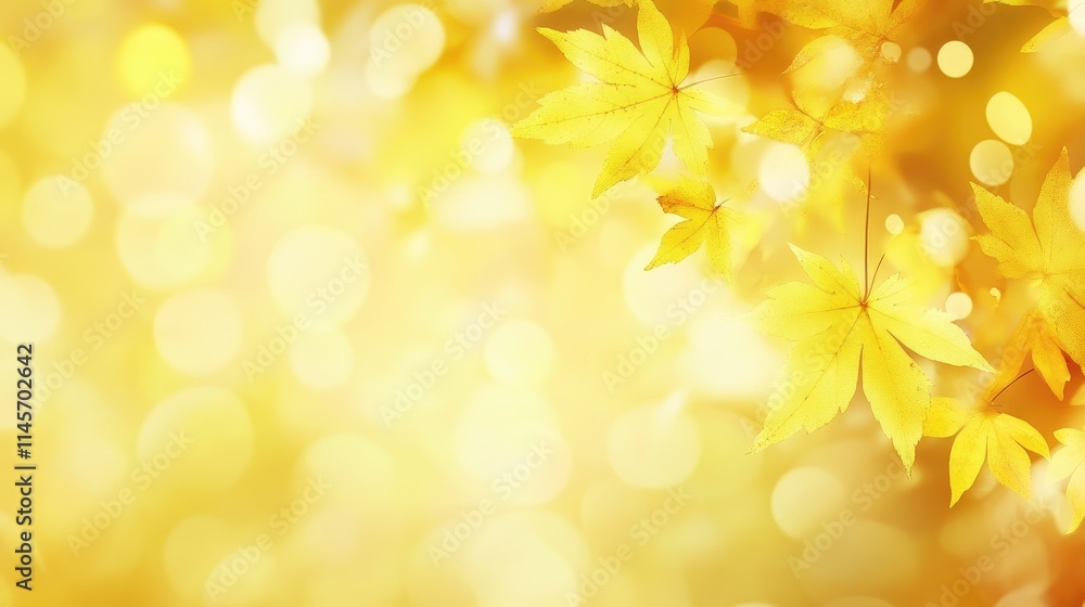 Poster golden autumn foliage with blurred bokeh background creating a warm and serene atmosphere for season