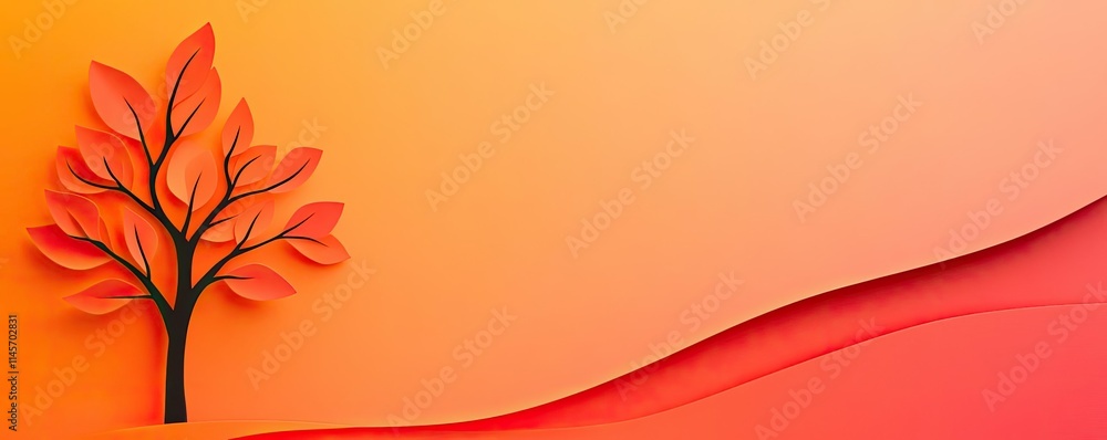 Poster peach tree abstract background idea. a vibrant autumn landscape with a silhouette tree against a war