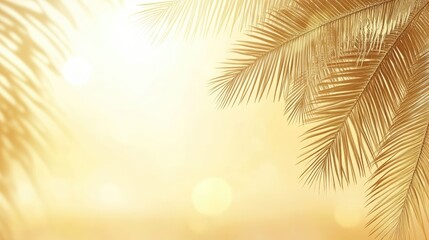 Obraz premium Golden beach sunset background with palm tree silhouettes and warm sunlight glowing over a tranquil sea in a vertical composition