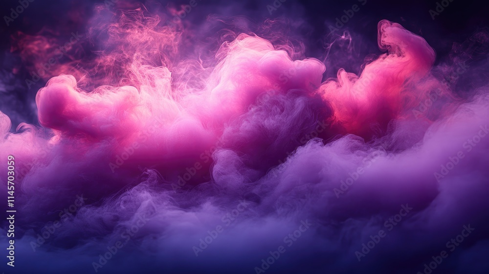 Poster vibrant abstract violet smoke swirling elegantly on a dark background creating a mesmerizing cloud-l