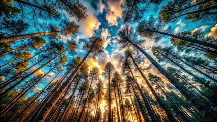 Urban Exploration Photography: Sky Through Pine Trees - Abandoned Forest, Nature Photography, Woods, Overhead Shot