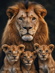 Fototapeta premium Lion Family Background. AI Generated