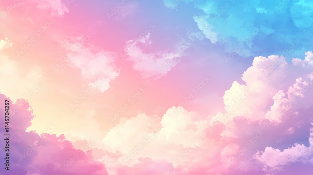 Poster pastel colored cloudy sky at sunrise creating a serene and dreamy atmosphere with soft clouds and vi