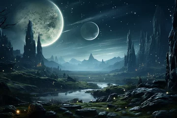 night landscape with moon with planet
