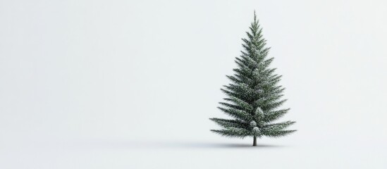 Obraz premium Festive small Christmas tree with snow on a bright white background ideal for holiday promotions and seasonal decorations.