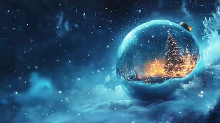 Giant snow globe with a winter forest inside