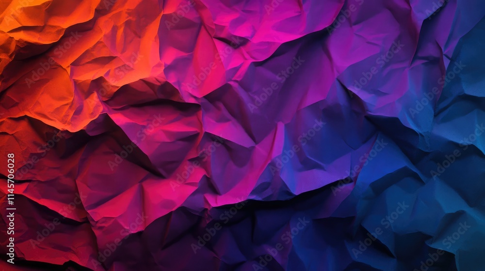 Poster crumpled paper texture with vibrant gradient colors for creative backgrounds and design projects
