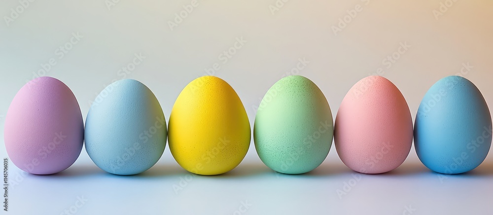 Poster pastel colored easter eggs arranged in a row on a soft gradient background symbolizing spring and ce