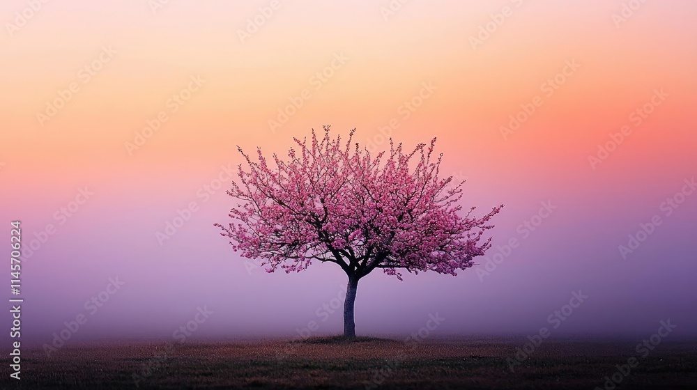 Aufkleber peach tree abstract background idea. a serene pink tree stands alone against a beautiful gradient su