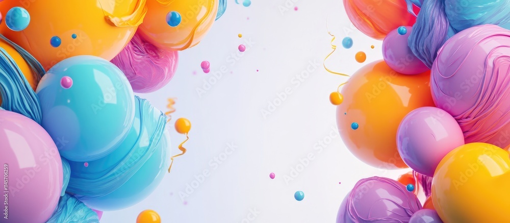 Poster colorful balloons creating a vibrant decorative frame with a playful top down perspective for festiv