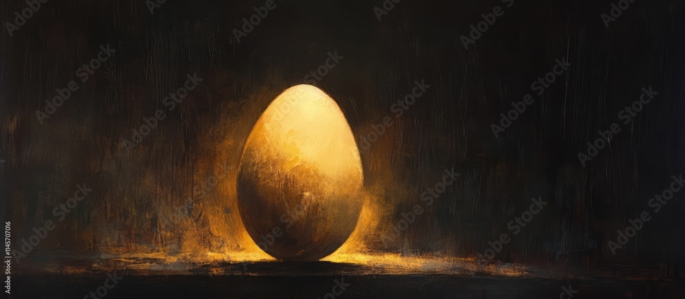 Poster golden egg in dramatic illumination with dark background creating a sense of mystery and intrigue in