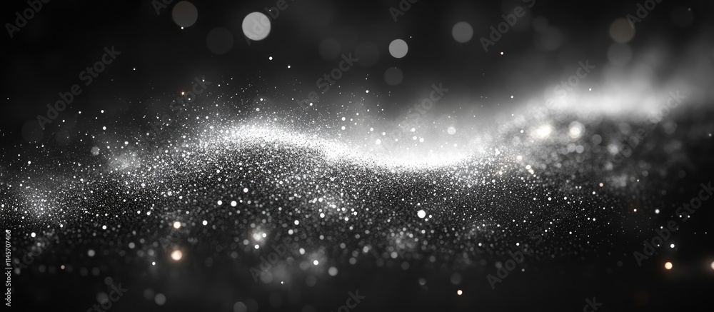 Poster elegant black and white glitter texture abstract background with sparkling dust particles creating a