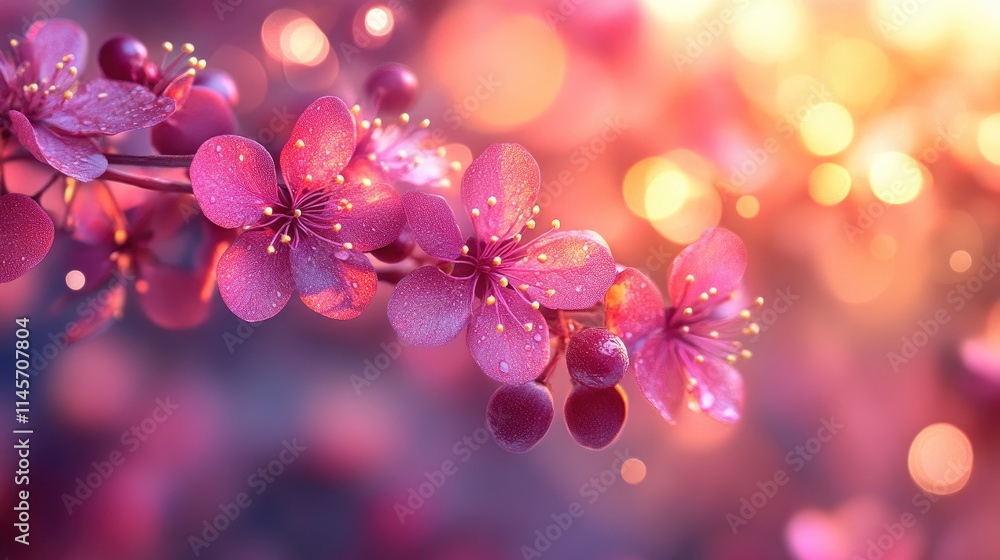 Poster abstract blurred background of delicate pink flowers with soft bokeh lighting creating a dreamy atmo