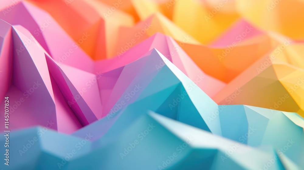 Poster vibrant material design featuring intricate folds and layers of colorful origami paper creating a st