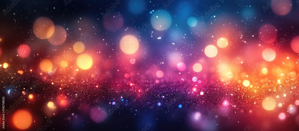 Poster multicolored bokeh lights creating a dreamy defocused background with vibrant shimmering effects for