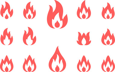 Set of Red Fire Icons on White Background
