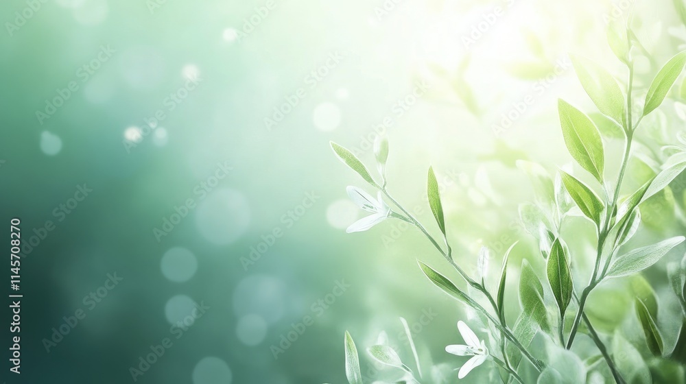 Poster serene nature background with soft green hues and delicate leaves creating a tranquil and peaceful a