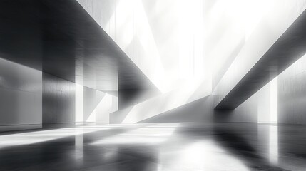 Abstract Monochrome Architectural Geometry in Urban Business Space with Contemporary Design Elements and Dramatic Lighting Effects