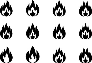A set of simple, stylized black fire icons against a plain white background.